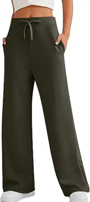WOWULOVELY Women's Yoga Pants Wide Leg Sweatpants Drawstring Waisted Straight Leg Casual Loose Trousers with Pockets