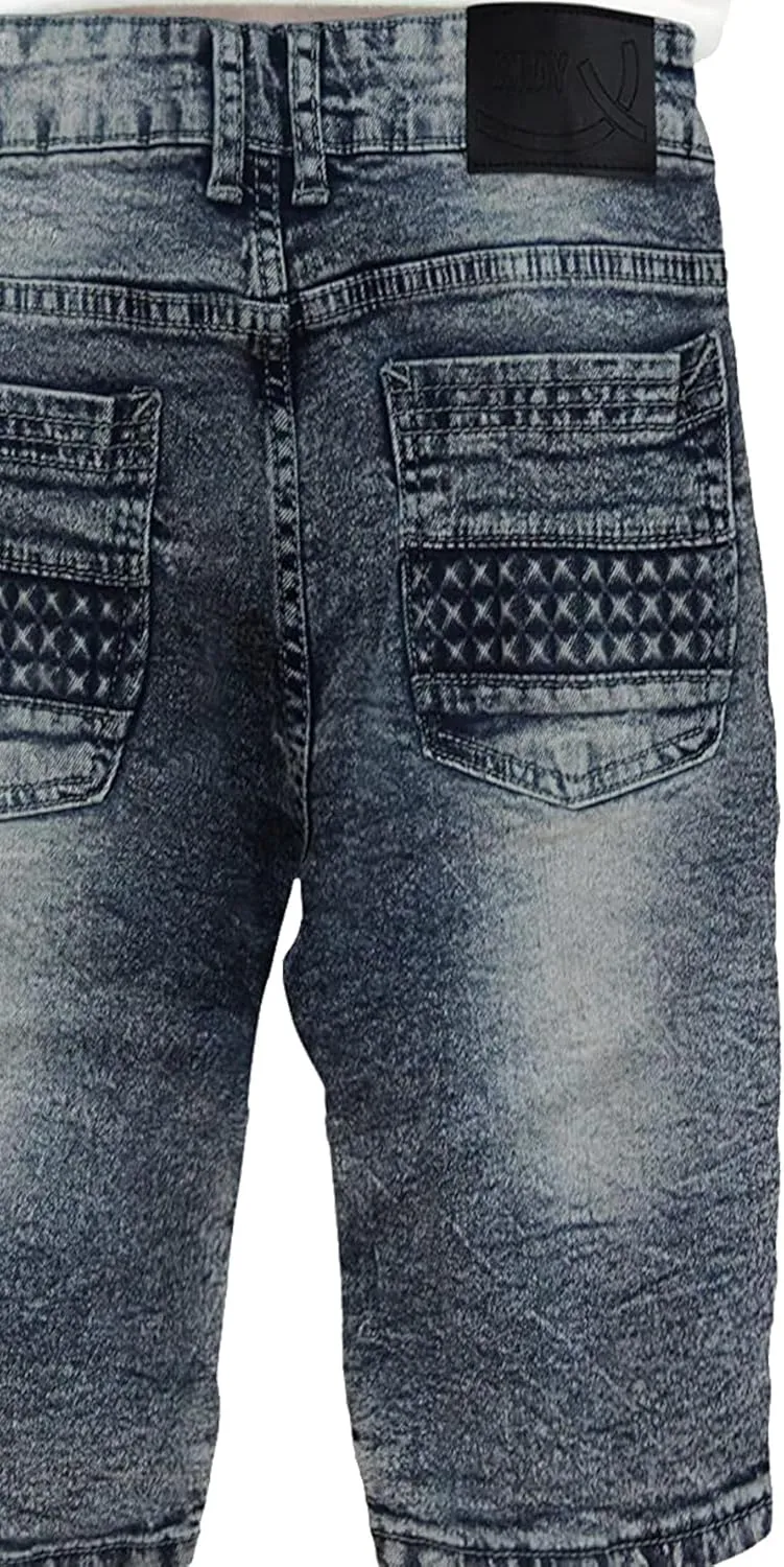 X RAY Boys Stretch Denim Shorts (Size 4-20), Big Boys & Little Kids Moto Biker Fashion Rips Distressed Shorts,
