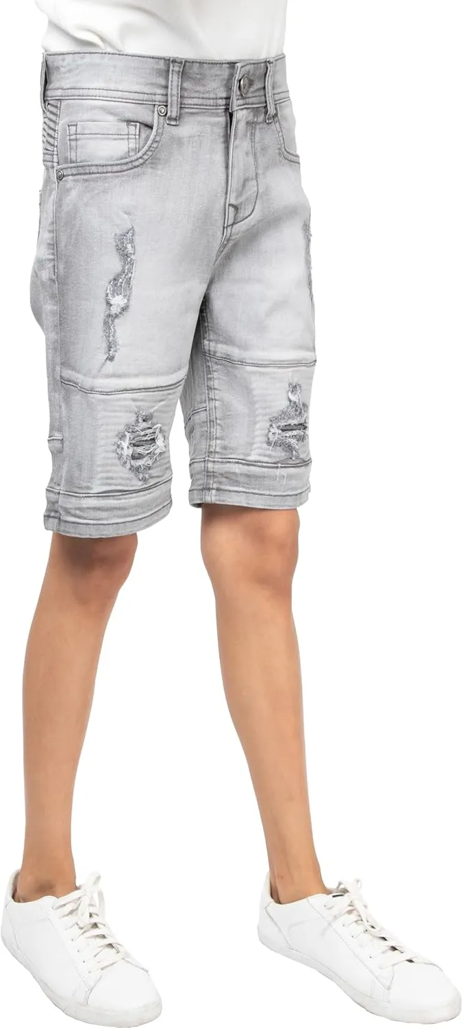 X RAY Boys Stretch Denim Shorts (Size 4-20), Big Boys & Little Kids Moto Biker Fashion Rips Distressed Shorts,