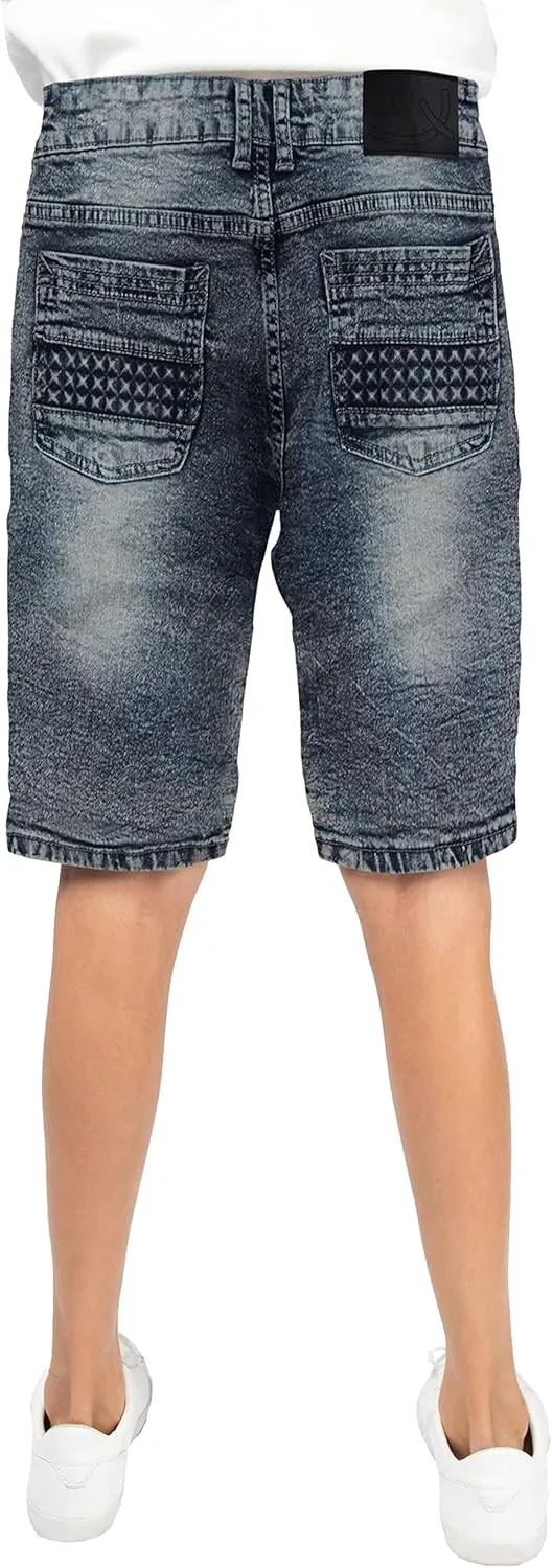 X RAY Boys Stretch Denim Shorts (Size 4-20), Big Boys & Little Kids Moto Biker Fashion Rips Distressed Shorts,