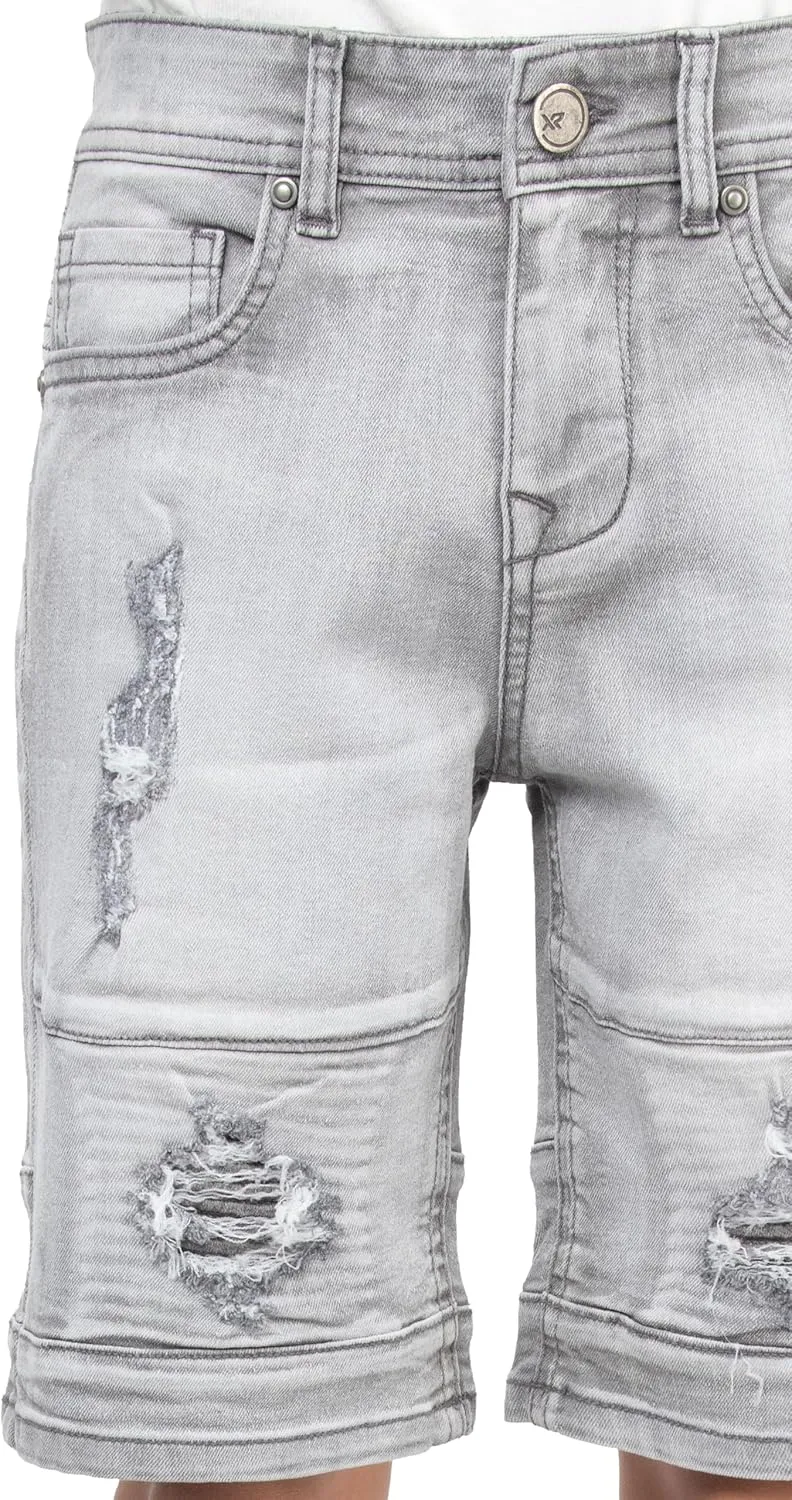 X RAY Boys Stretch Denim Shorts (Size 4-20), Big Boys & Little Kids Moto Biker Fashion Rips Distressed Shorts,