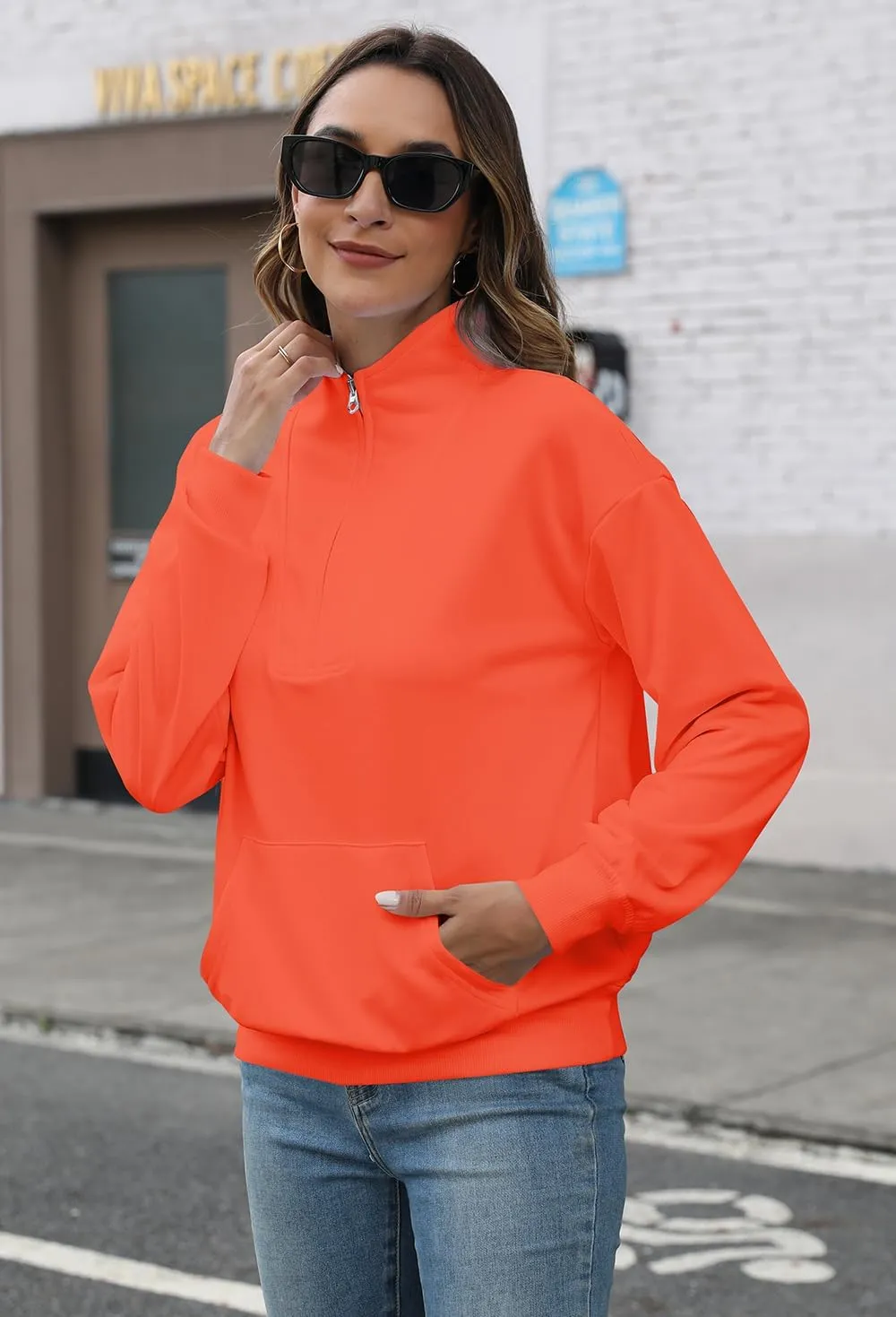 YeGine Womens Sweatshirt Oversized Quarter Zip Pullover Half Zip Long Sleeve Top