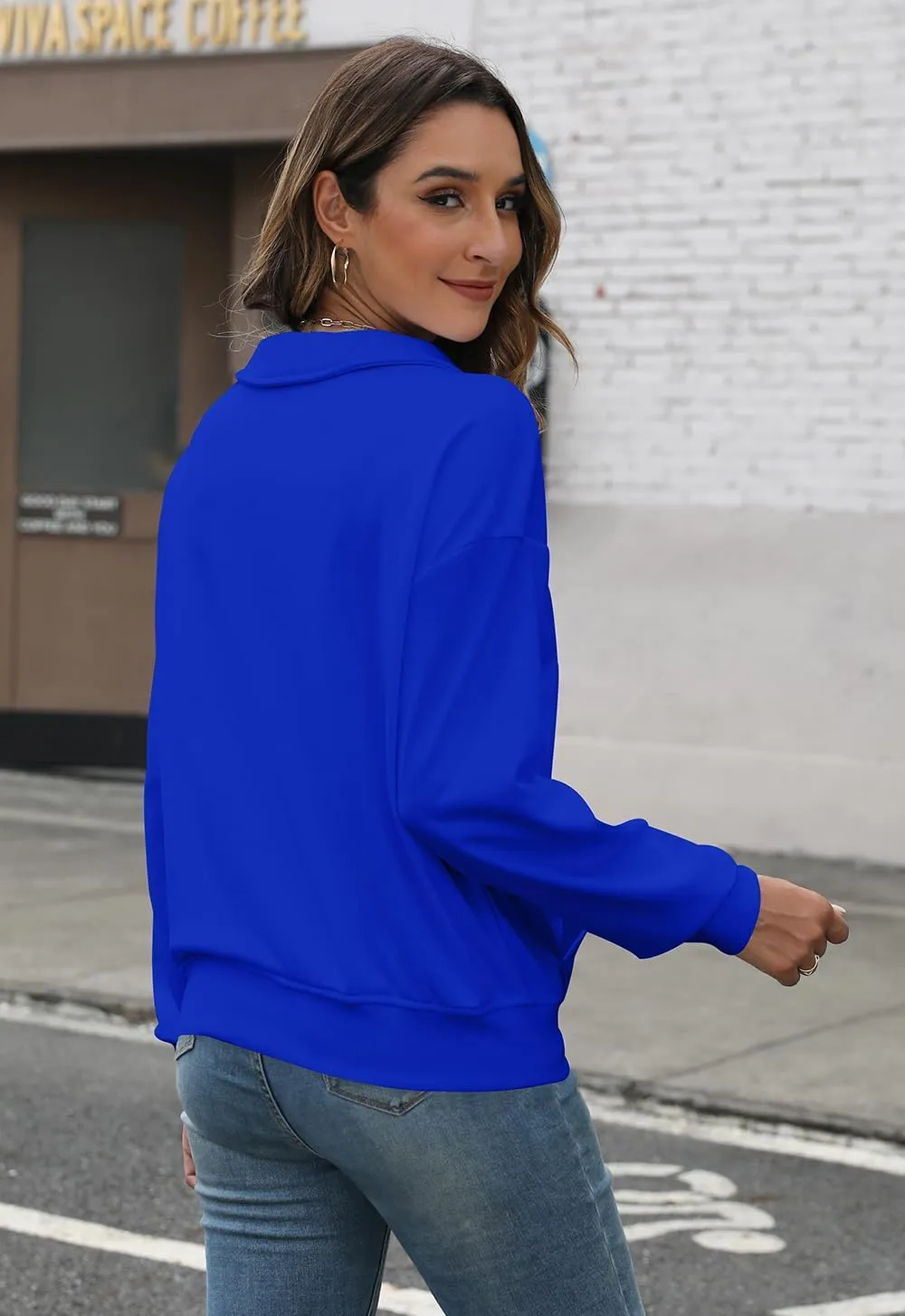YeGine Womens Sweatshirt Oversized Quarter Zip Pullover Half Zip Long Sleeve Top