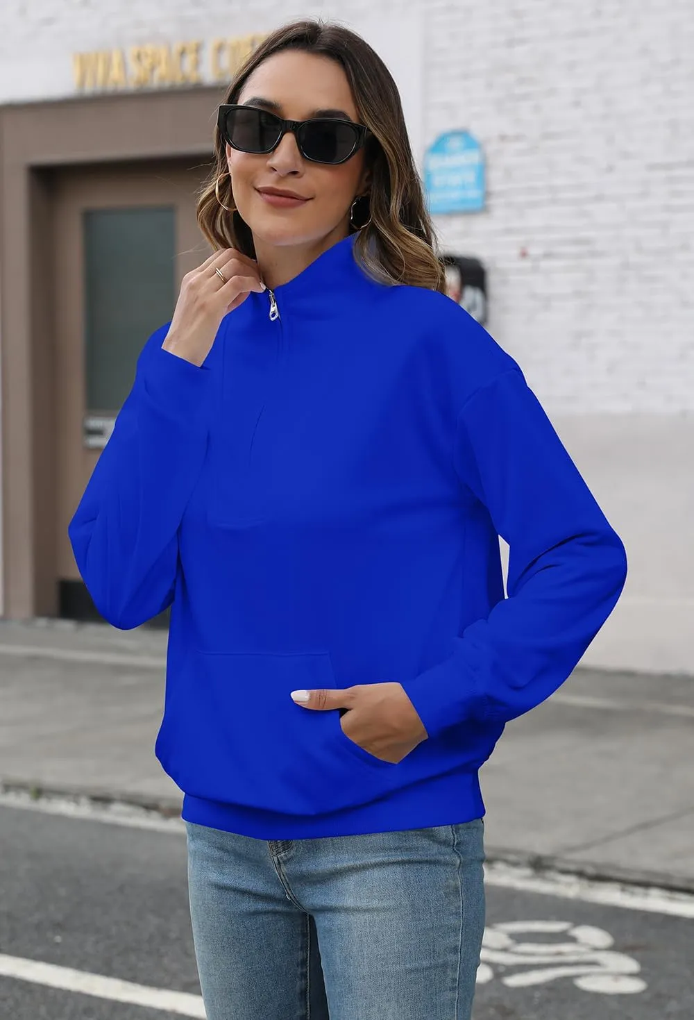 YeGine Womens Sweatshirt Oversized Quarter Zip Pullover Half Zip Long Sleeve Top