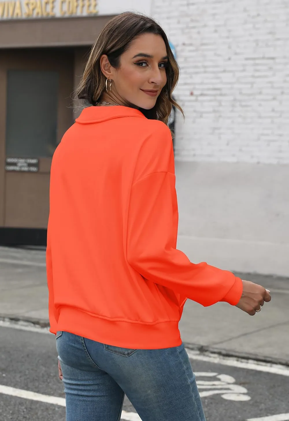 YeGine Womens Sweatshirt Oversized Quarter Zip Pullover Half Zip Long Sleeve Top