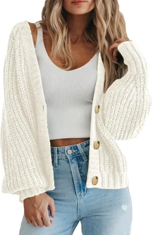 yoeasy Women's Button Open Front Cardigan Long Sleeve Chunky Knit Loose Trendy Short Sweater Outerwear Coats