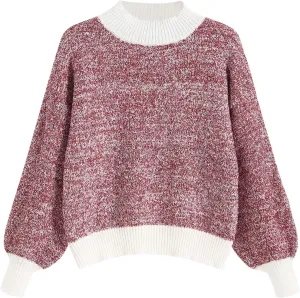 ZAFUL Fall Sweaters for Women 2023 Turtleneck Fuzzy Chunky Knit Mock Neck Sweater Casual Long Sleeve Soft Loose Knitted Tops