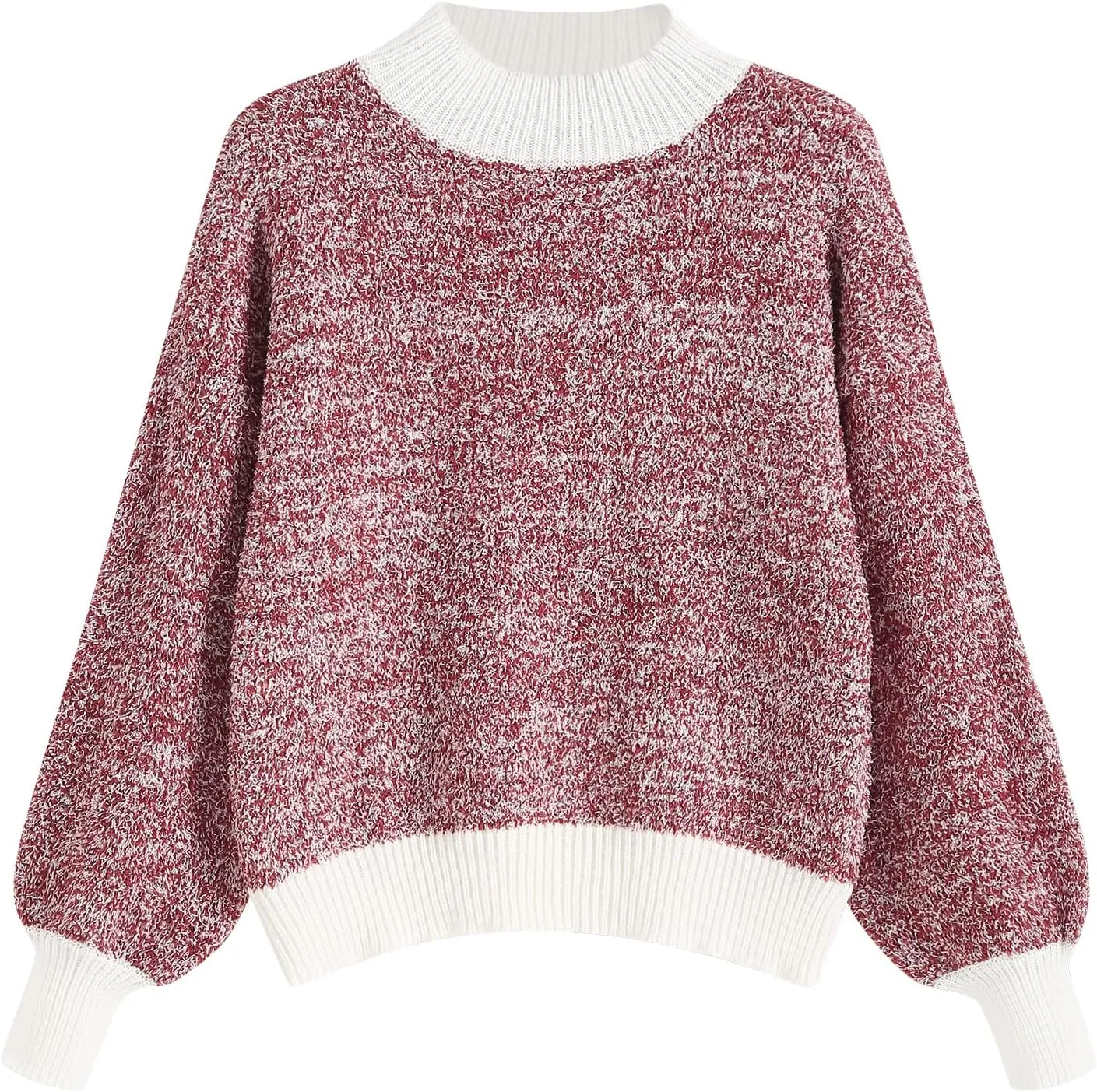 ZAFUL Fall Sweaters for Women 2023 Turtleneck Fuzzy Chunky Knit Mock Neck Sweater Casual Long Sleeve Soft Loose Knitted Tops