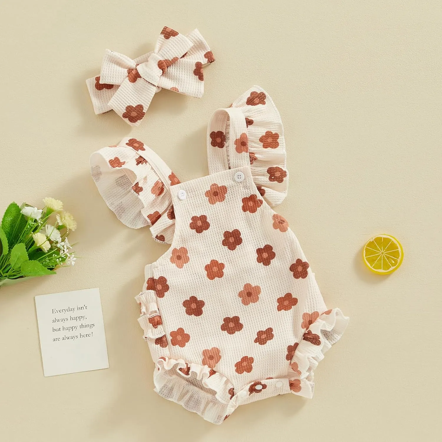 ZAXARRA Little Baby Girls 2Pcs Summer Outfits Fly Sleeve Flower Print Bodysuit with Headband Newborn Clothes