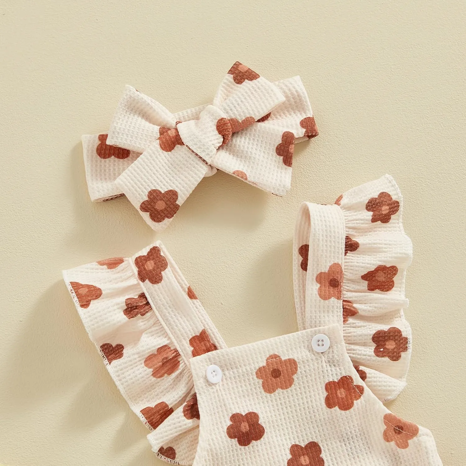 ZAXARRA Little Baby Girls 2Pcs Summer Outfits Fly Sleeve Flower Print Bodysuit with Headband Newborn Clothes