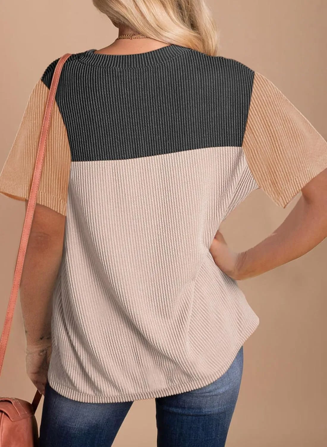 Zeagoo Womens Casual Summer Tops Short Sleeve T Shirts Crewneck Basic Tees Blouses Color Block Tunic Tops