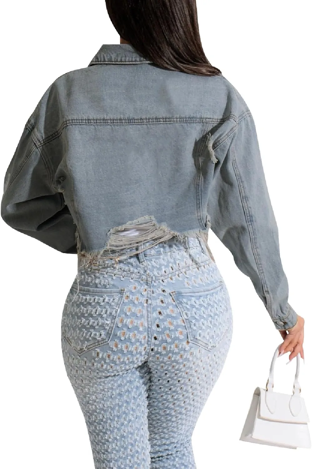 ZERMOM Women's Cropped Denim Jacket Button Down Long Sleeve Fitted Crop Top Jean Coat