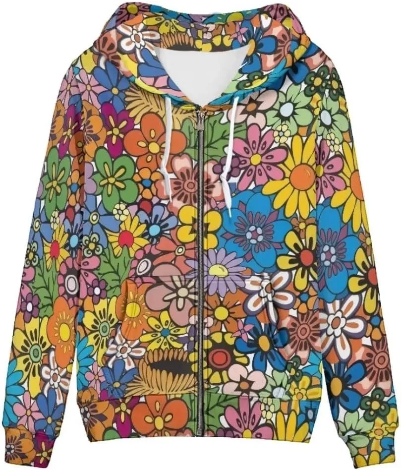Zip up Trendy Hoodies for Women Novelty Graphic Long Sleeve Hooded with Pocket Sweatshirt Jacket Pullover XS-5XL
