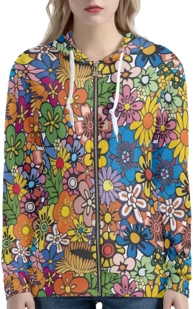Zip up Trendy Hoodies for Women Novelty Graphic Long Sleeve Hooded with Pocket Sweatshirt Jacket Pullover XS-5XL